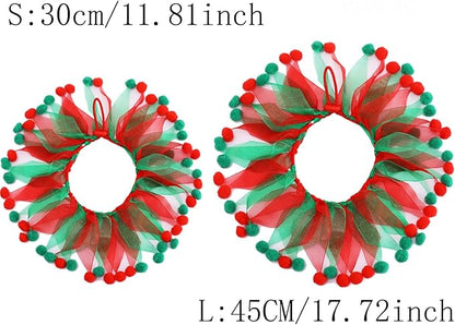 2PCS Christmas Pet Collar Ornaments Red Green Collar Adjustable Holiday Dress for Cat and Dog (C-L-45CM)