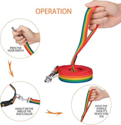 Siumouhoi Strong Durable Nylon Dog Training Leash, 1 Inch Wide Traction Rope, 6 ft 10ft 15ft Long, for Small and Medium Dog (Rainbow, 10 Feet)