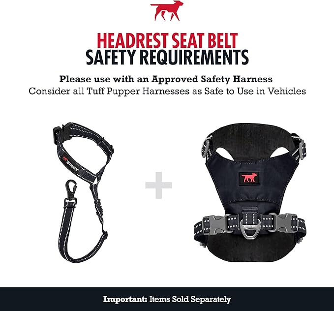 Tuff Pupper Dog Seat Belt for Car Headrest | Adjustable Length Dog Car Harness Restraint | Heavy-Duty Aviation Aluminum Carabiner & Tactical Buckle | Universal Fit for Small, Medium & Large Dogs