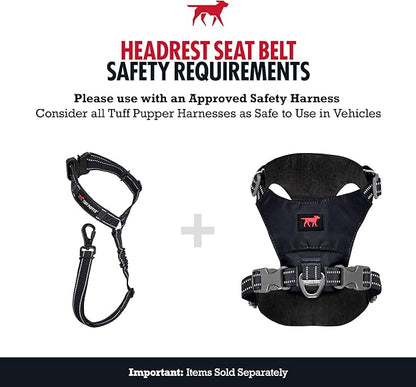 Tuff Pupper Dog Seat Belt for Car Headrest | Adjustable Length Dog Car Harness Restraint | Heavy-Duty Aviation Aluminum Carabiner & Tactical Buckle | Universal Fit for Small, Medium & Large Dogs