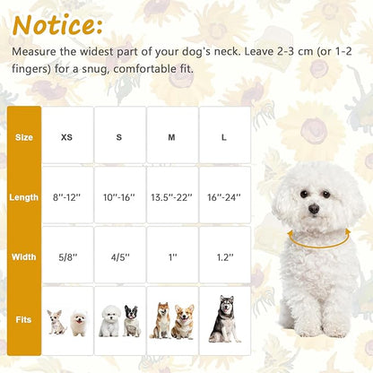 Dog Collar with Sunflower Patterns, Spring Summer Collection Yellow Dog Collar with Exquisite Pendant, Durable Adjustable Collars for Gifts & Daily Use-S
