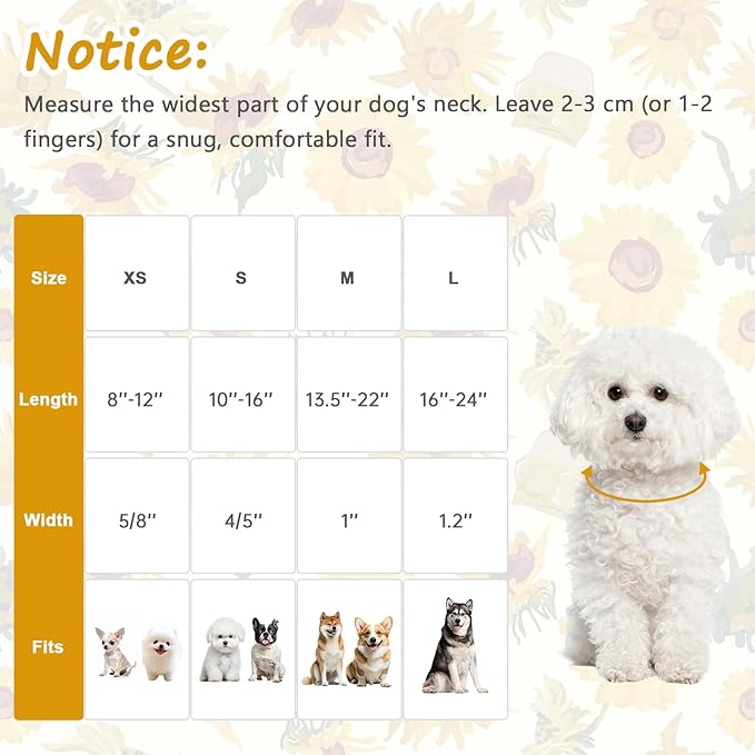 Dog Collar with Sunflower Patterns, Spring Summer Collection Yellow Dog Collar with Exquisite Pendant, Durable Adjustable Collars for Gifts & Daily Use-XS