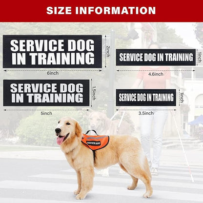 Service Dog Patches, 2Pack Removable Vest Patch for in Training Dogs, Black Dog Harness Patches with Hook Backing, Service Dog in Training-XS