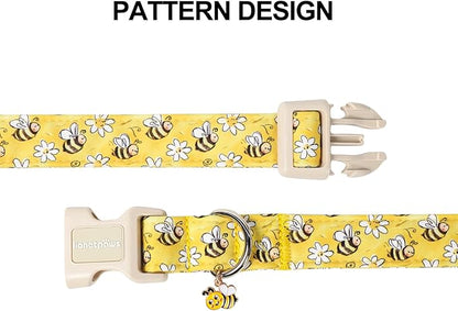 Lionet Paws Spring Dog Collar- Cute Bees Yellow Dogs Collar with Plastic Buckle and Bee Pendant,Dog Collar for Small Dogs