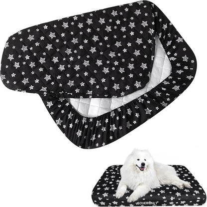 Waterproof Dog Bed Covers Replacement Washable Pet Hair Easy to Remove, Noiseless Quilted Puppy Pet Bed Cover Lovely Black Star Print 32x44 Inches, for Dog/Cat, Cover Only