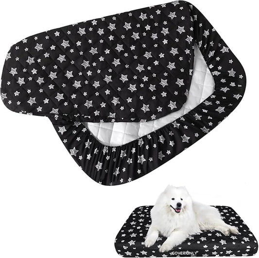 Waterproof Dog Bed Covers Replacement Washable Pet Hair Easy to Remove, Noiseless Quilted Puppy Pet Bed Cover Lovely Black Star Print 32x44 Inches, for Dog/Cat, Cover Only