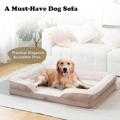 PetFun XL Orthopedic Dog Beds Large Sized Dog - Washable Large Dog Cat Bed Waterproof, Comfort Dogs Couch Sofa with Washable Removable Cover, Pet Bed with Nonskid Bottom, Beige, 48"