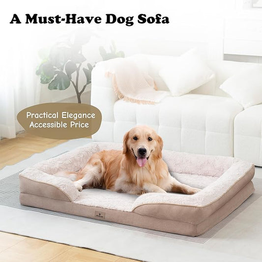 PetFun XL Orthopedic Dog Beds Large Sized Dog - Washable Large Dog Cat Bed Waterproof, Comfort Dogs Couch Sofa with Washable Removable Cover, Pet Bed with Nonskid Bottom, Beige, 48"