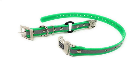 Sparky Pet Co -Zeus ECollar Replacement Strap - Bungee Loop Dog Collar - Waterproof Biothane - Adjustable - Double Buckle - Quick Snap Metal Clasp - Invisible Fence Systems - 3/4" x 28" Green Refl