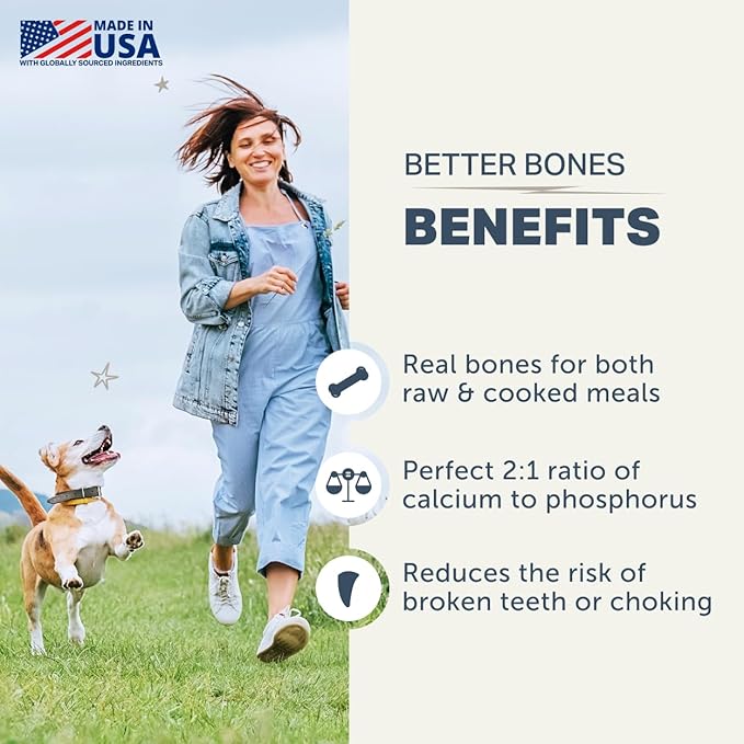 Four Leaf Rover Better Bones Bone Meal for Dogs - Dog Calcium Supplement for Healthy Joints, Teeth, & Bones - from 100% Grass-Fed New Zealand Beef Bone