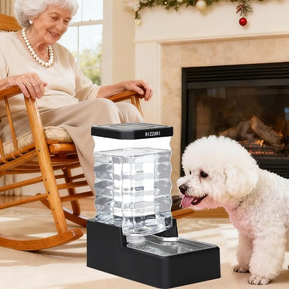RIZZARI Stainless Steel Pet Waterer: 7L Black Gravity Fed Water Dispenser Leak-Proof for Senior Dogs Joint Care Home Owners - Bedroom Garden Use