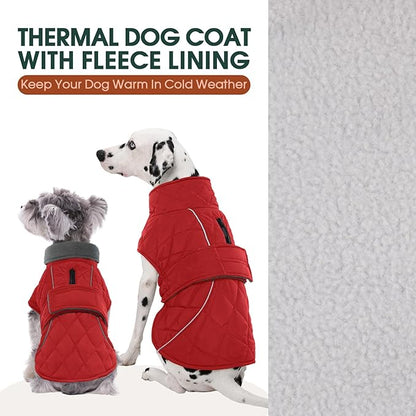Kuoser Dog Jacket Warm Fleece Lined Dog Coats for Small Dogs, Waterproof Pet Coat Reflective Puppy Snowsuit with Harness Hole for Cold Weather Walking Hiking, Quilted Dogs Winter Vest, Red, S