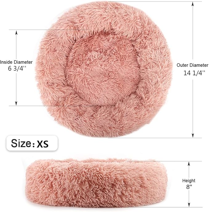 NOYAL Calming Donut Dog Bed for Small to Medium Dogs & Cats - Plush Faux Fur Anti-Anxiety Pet Bed with Machine Washable Cover & Non-Slip Base
