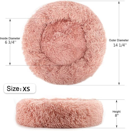 NOYAL Calming Donut Dog Bed for Small to Medium Dogs & Cats - Plush Faux Fur Anti-Anxiety Pet Bed with Machine Washable Cover & Non-Slip Base