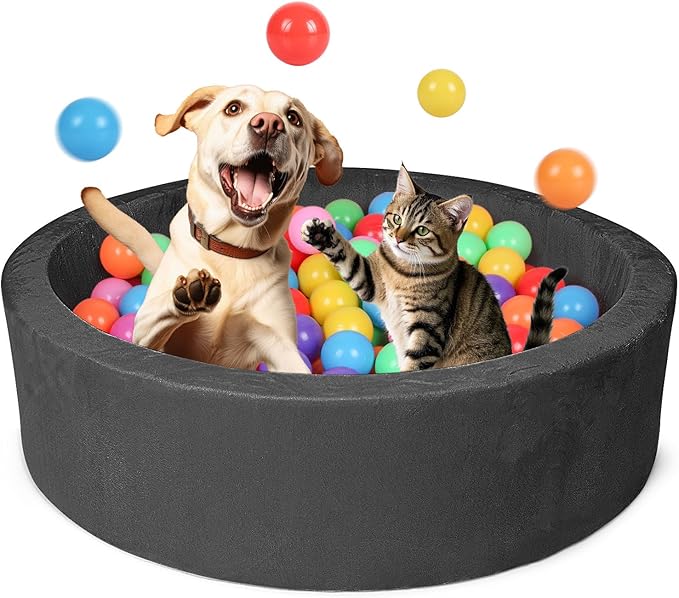 Pet Beds, 27.5 Inch Round Foam Sof Dog Beds，Suitable for Small Dog & Cat Play in The Ball Pit，Black - Ideal for Puppies and Kittens（Balls Not Included）...