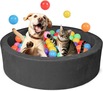 Pet Beds, 27.5 Inch Round Foam Sof Dog Beds，Suitable for Small Dog & Cat Play in The Ball Pit，Black - Ideal for Puppies and Kittens（Balls Not Included）...