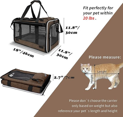 GAPZER Pet Carrier for Large Cat Soft-Sided Animal Traveling Bag for Medium Cat up to 20lbs / Washable Small Dog Puppy 10 lbs Crate Case with Privacy Curtains for Home Outdoor Travel Mocha Brown