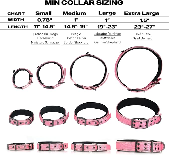 PetiFine Neoprene Padded Dog Collar, Heavy Duty Comfort Dog Collar with Durable Metal Buckle, Reflective Adjustable Belt Buckle Dog Collars for Small Medium Large Dogs(14.5''-19'', Pink)