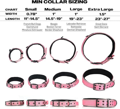 PetiFine Dog Collar for Large Dogs, Neoprene Padded and Adjustable, Reflective Wide Heavy Duty Pet Collars with Durable Metal Belt Buckle for Walking, Pink, XL
