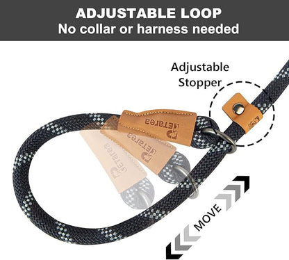 5 FT Slip Lead Dog Leash, Heavy Duty Rope Leash for Small Medium Large Dogs, No Pull Training Lead with Reflective Thread, Strong Comfortable Loop Leash (Black Stripe, Large(1/2"))