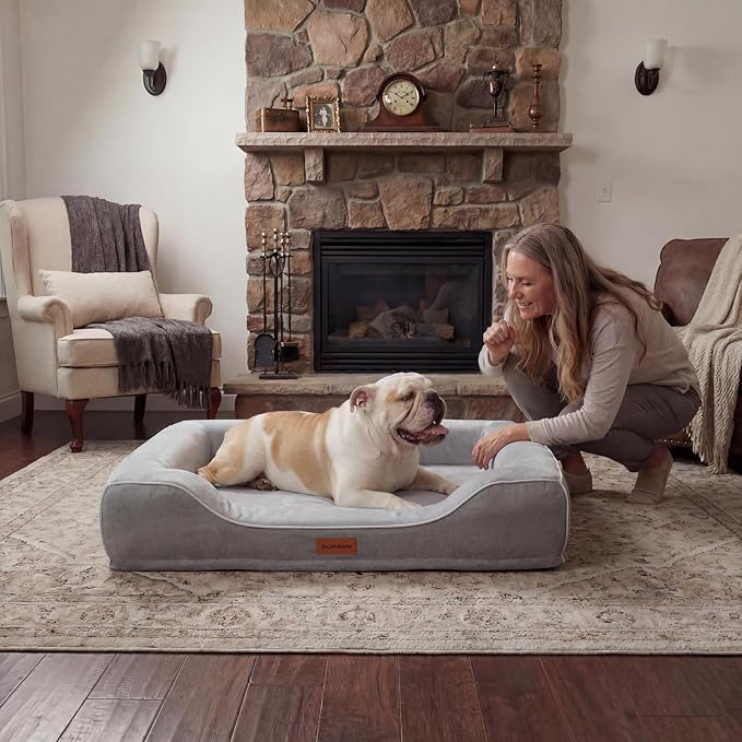 Orthopedic Cooling Dog Bed for Medium Large Dogs,Rectangle Sofa Bed with Cool Gel Memory Foam & Egg Crate Foam,Waterproof Removable Washable Cover, Ideal for Senior Pets,Grey