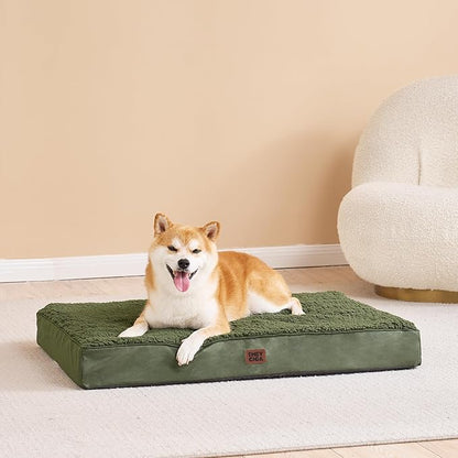 EHEYCIGA Orthopedic Foam Dog Bed, Medium, 30"L x 20"W x 3.5"Th, Dark Green