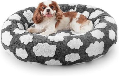 JOEJOY Donut Cat Beds for Indoor Cats, Round Calming Small Dog Bed with Removable Washable Cover, Orthopedic Cute Puppy Kitten Pet Bed with Jacquard Shaggy Plush & Non Skid Bottom, Black