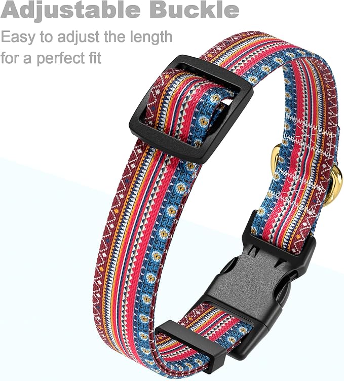 Rnivvi Dog Collar for Small Dogs, Cute Boho Heavy Duty Adjustable Puppy Collar with Quick Release Buckle for Girl & Female, Pet Accessories for Walking Running, S Length 3/4" Width, Geometric