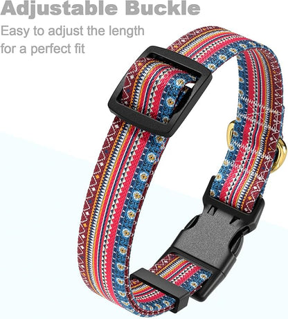 Rnivvi Dog Collar for Medium Dogs, Cute Boho Heavy Duty Adjustable Puppy Collar with Quick Release Buckle for Girl & Female, Pet Accessories for Walking Running, M Length 1" Width, Geometric