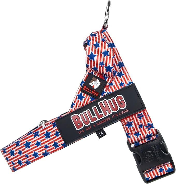 BULLHUG Adjustable Dog Harness– No Pull, No Choke – for English Bulldogs, French Bulldogs, Pugs & Broad-Chested Breeds – Easy, Safe Walks (Stars & Strips, XS)