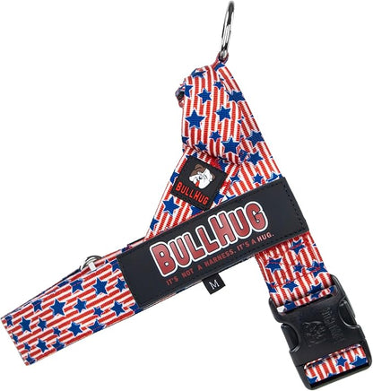 BULLHUG Adjustable Dog Harness– No Pull, No Choke – for English Bulldogs, French Bulldogs, Pugs & Broad-Chested Breeds – Easy, Safe Walks (Stars & Strips, XS)