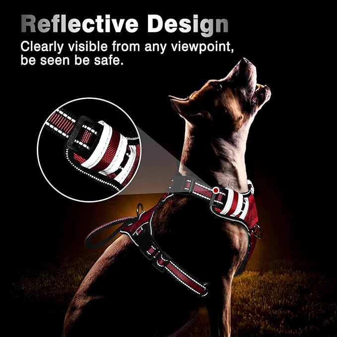 WINSEE Service Dog Vest No Pull Dog Harness with 7 Dog Patches, Reflective Pet Harness with Durable Soft Padded Handle for Training Small, Medium, Large, and Extra-Large Dogs (Medium, Red)