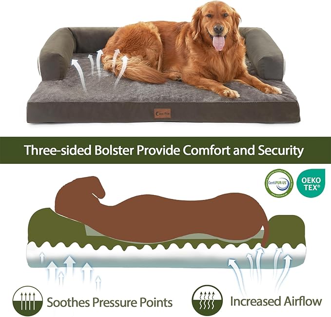 Casa Paw Orthopedic Dog Beds for Extra Large Dogs, Waterproof Egg Crate Foam XL Dog Bed with Sides 45x35Inch, Big Dogs Couch Beds with Removable Washable Cover and Nonskid Bottom, Dark Green