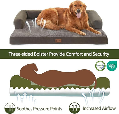 Casa Paw Orthopedic Dog Beds for Extra Large Dogs, Waterproof Egg Crate Foam XL Dog Bed with Sides 45x35Inch, Big Dogs Couch Beds with Removable Washable Cover and Nonskid Bottom, Dark Green
