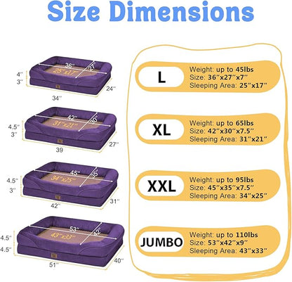 Washable Orthopedic Large Dog Bed - XXL Washable Memory Foam with Removable Cover Waterproof Bolster for Extra Large Size Dogs Pet,42x30