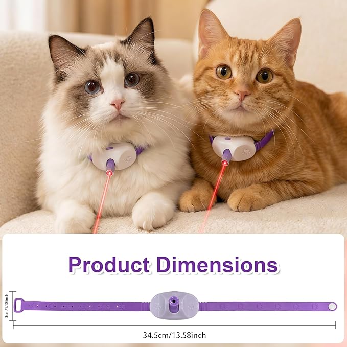 Walfront Cat Toys, Interactive Purple Light-Up Collar, USB Rechargeable, Adjustable 9.1–13.4in, 2 Modes & 41° Angle, Indoor Play for Multiple Cats & Kittens, Fun & Exercise