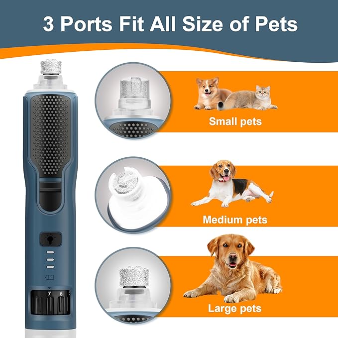 7-Speed Dog & Cat Nail Grinder with Light - Ring LED Safe to Avoid Overcut, Quiet Low Vibration & Powerful Fast, Cordless Rechargeable Toenail Trimmer for Small & Large Puppy & Breeds Paws(Blue)