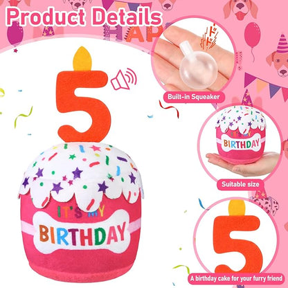 Dog Birthday Cake Toy Accessories for Girl Boy Gifts, Squeaky Plush Toy for Dog Birthday Party Decor Favor for Large, Medium and Small Dogs(5th,Pink)