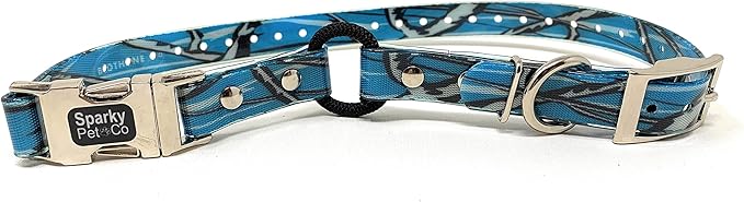 Sparky Pet Co - Zeus ECollar Replacement Strap - Bungee Loop Dog Collar - Waterproof Biothane - Adjustable - Double Buckle - Quick Snap Metal Clasp - For Invisible Fence Systems - 3/4" x 28" Blue Camo