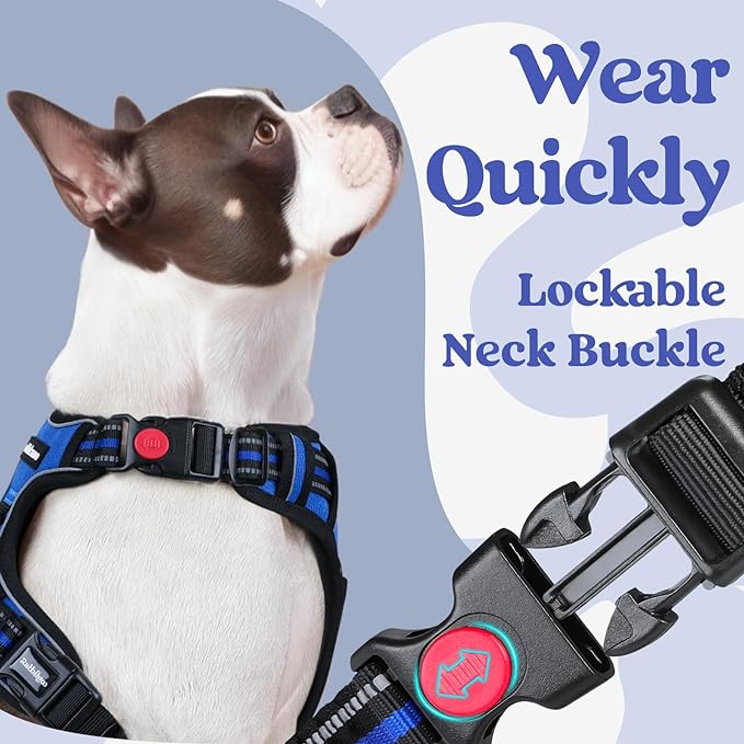 rabbitgoo Dog Harness for Large, No Pull Pet Harness with 3 Buckles, Adjustable Soft Padded Vest with Control Handle, Walking Reflective Pet Vest for Extra Large Dogs, Blue, XL