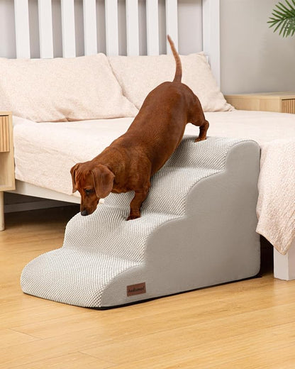 Aodisman Dog Stairs Ramp for Bed and Couch,4 Step Dog Steps for Small Dogs,Pet Stairs with Non-Slip Bottom for Old Cats,Indoor Pet Steps,Comfort,Durable,17.4" H,Light Grey