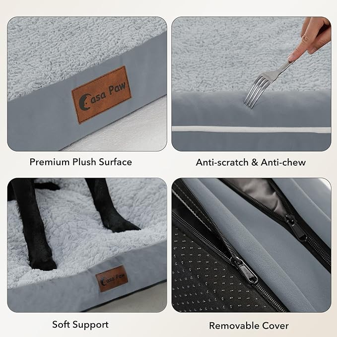 Casa Paw Orthopedic XXL Dog Beds, Waterproof Egg Crate Foam Big Pet Bed for All Breed Sized Dogs 53x42Inch, Washable Extra Large Dog Couch Bed with Removable Cover and Non-Slip Bottom, Grey