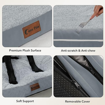 Casa Paw Orthopedic XXL Dog Beds, Waterproof Egg Crate Foam Big Pet Bed for All Breed Sized Dogs 53x42Inch, Washable Extra Large Dog Couch Bed with Removable Cover and Non-Slip Bottom, Grey
