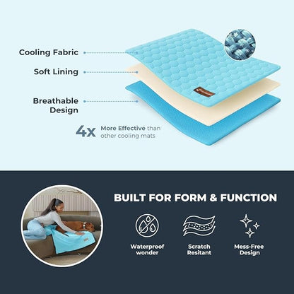 Pelsbarn Dog Cooling Mat- Ice Silk Summer Comfort, Self Cooling, Non-Slip Dog Pad, Durable & Washable, Mat for Medium Dogs 19"" x 25"", Support Shelter Dogs with Every Purchase (Blue)