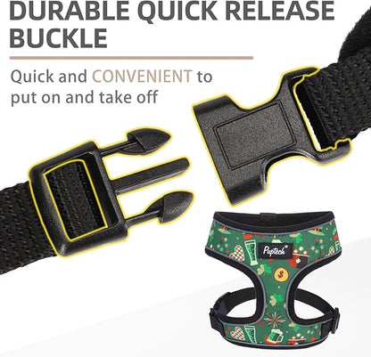 PUPTECK Soft Mesh Dog Harness and Leash Set Pet Puppy Cat Comfort Padded Vest No Pull Harnesses, St. Patrick's Deep Green, S