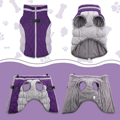 Lelepet Dog Coat Warm Dog Winter Coat Waterproof Dogs Jacket with Harness Built in Reflective Pet Fleece Vest Zip-Up Cold Weather Coats for Small Dogs Turtleneck & Windproof Coats Yorkie Purple S