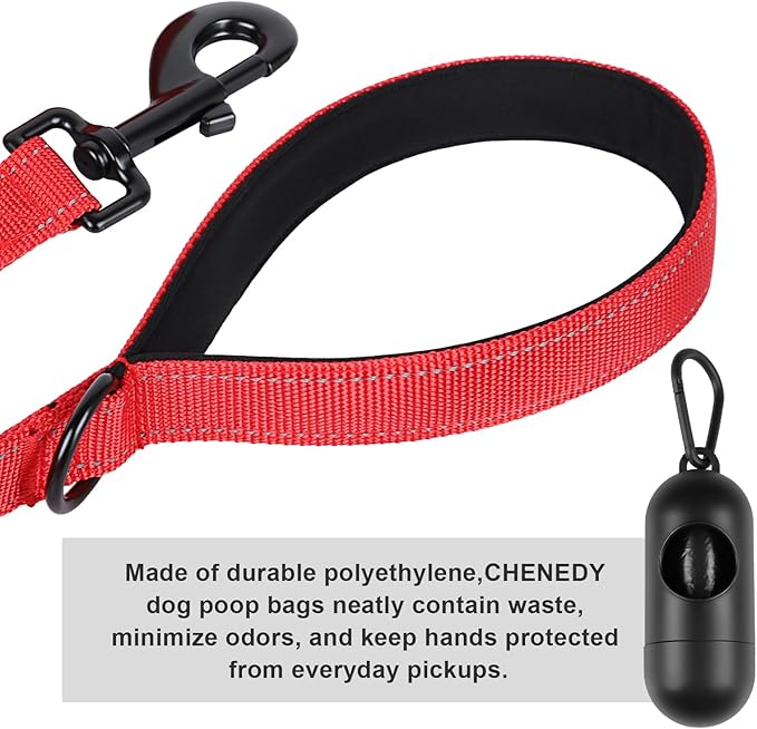 Dog Leash, Short Dog Leash, Leashes for Large Breed Dogs,Traffic Padded Handle- Reflective Training Lead, Perfect for Medium to Large Dogs(12 Inch, Red)