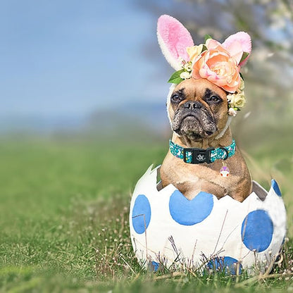Elegant little tail Easter Dog Collar, Cute Rabbit Pattern Pet Collar Durable Holiday Girl or Boy Adjustable Cotton Pet Collar with Quick Release Buckle for Medium Dogs