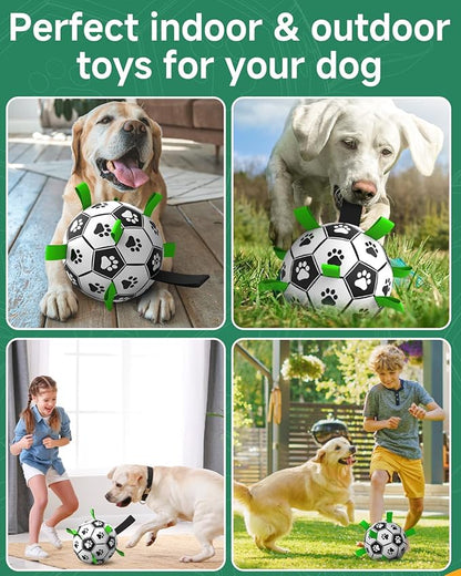 QDAN 10 Inch Gaint Dog Soccer Ball with Straps, Durable Big Dogs Balls, Outdoor Large Dog Toys, Herding Balls for Dogs, FloatingToy, Birthday Gifts (10 Inch)
