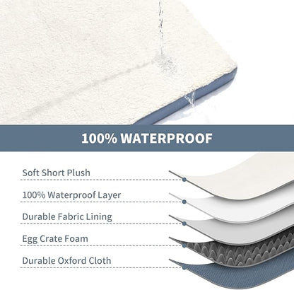 Tail Stories Orthopedic Dog Bed for Extra Large Dogs, XL Comfort Pet Mat for Large Sized Dog 44x32 Inch, Egg Crate Foam with Removable Washable Oxford Cover, Blue White